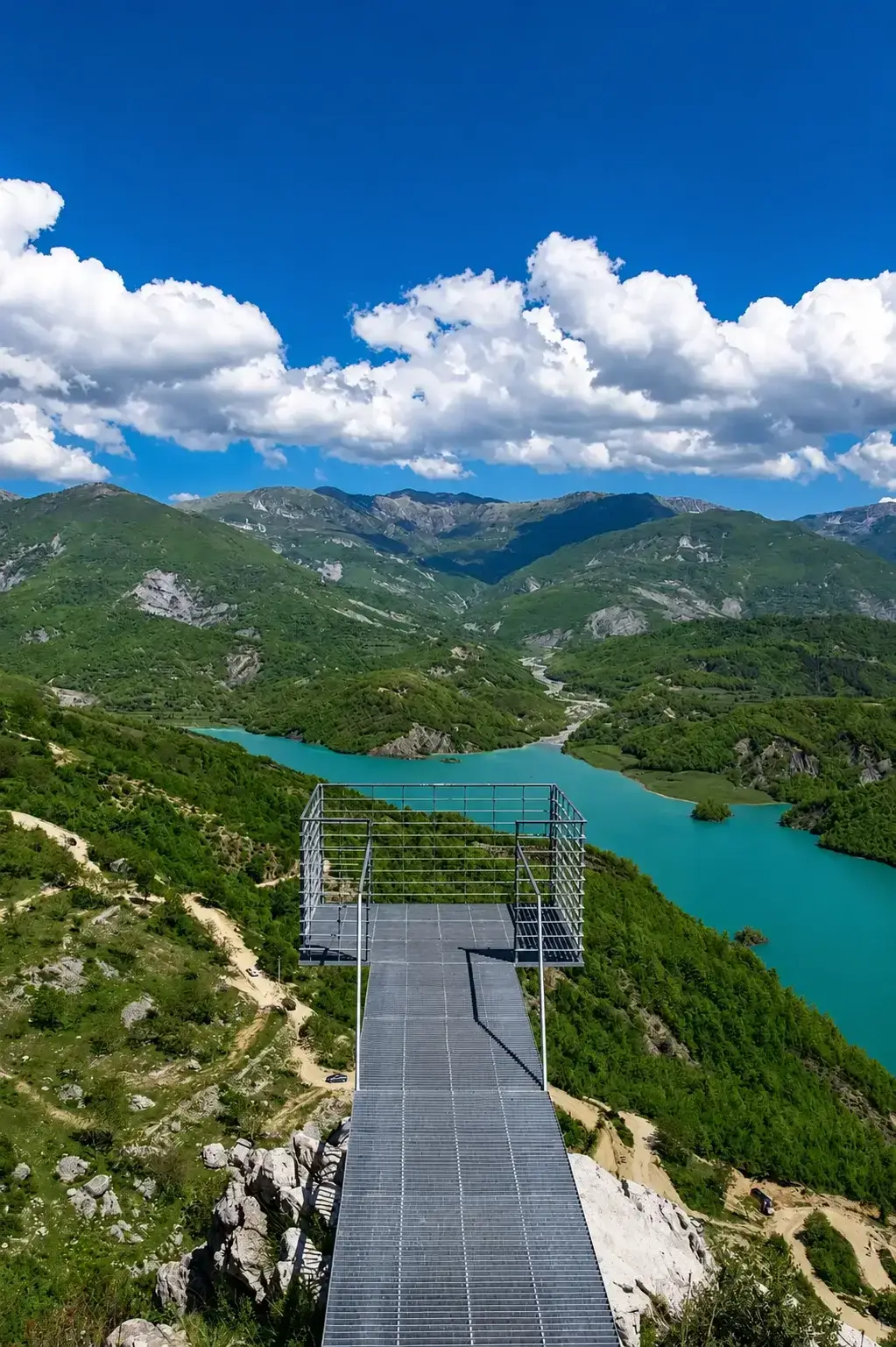 The viewing deck — a steel platform suspended over the canyon.